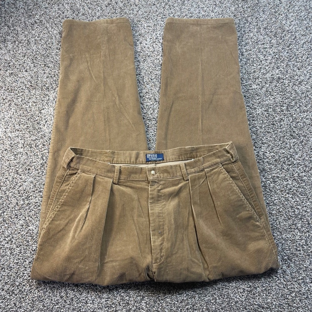 Polo‎ Ralph Lauren Men's 38x31 Pleated Corduroy Pants Brown USA Made Polo Cords